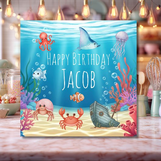 海の中のブルーの誕生日カード
