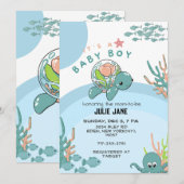 海の中のブルーウォーターカラーの男の子のベビーシャワー 招待状 (正面/裏面)