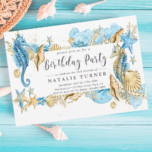 海の中のブルーゴールドの誕生日パーティーの招待状 招待状