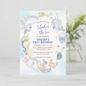 海の中のブルーボーイの1歳の誕生日パーティー 招待状 (スタンド正面)