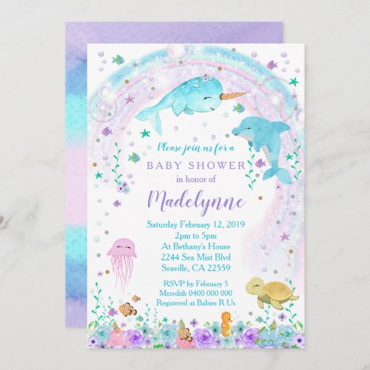 海の中のベイビーシャワーの招待状 招待状 (正面/裏面)