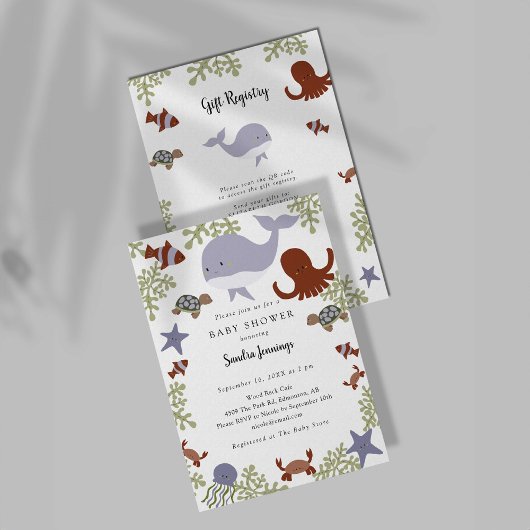 海の中のベイビーシャワー ギフトレジストリー QRコード 招待状