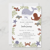 海の中のベイビーシャワー ギフトレジストリー QRコード 招待状 (正面)