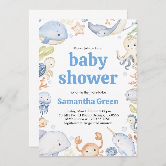 海の中のベビーシャワー招待状 招待状 (正面/裏面)
