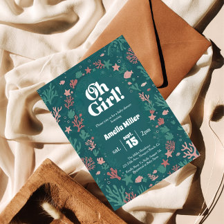 海の中のベビーシャワー招待状「Oh Girl!」 招待状