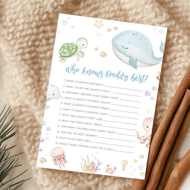 海の中のベビーシャワー「パパを知っているのは誰?」ゲーム (Sea Creatures Ocean Baby Shower Who Knows Daddy Best Game)