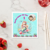海の中のマジカルマーメイド1歳誕生日写真 スタンダードカクテルナプキン (インサイチュ)