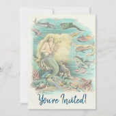 海の中のマーメイドのヴィンテージ パーティー 招待状 (正面)