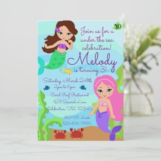 海の中のマーメイドの誕生日パーティー 招待状 (スタンド正面)