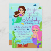 海の中のマーメイドの誕生日パーティー 招待状 (正面/裏面)