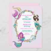 海の中のマーメイドの誕生日パーティー 招待状 (正面/裏面)