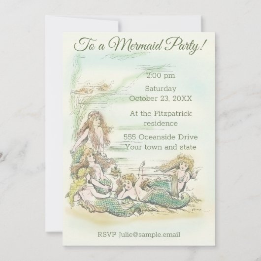 海の中のマーメイドパーティー 招待状 ヴィンテージ (裏面)