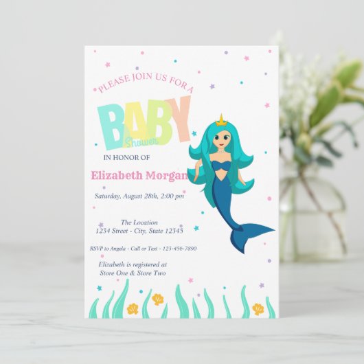 海の中のマーメイドベイビーシャワー 招待状 (スタンド正面)