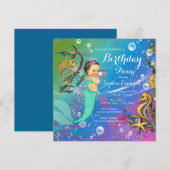 海の中のマーメイド誕生日パーティー 招待状 (正面/裏面)
