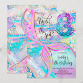 海の中のマーメイド８歳の誕生日パーティーへの招待状 招待状 (正面/裏面)