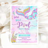 海の中のマーメイド プールパーティー 誕生日 招待状