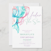 海の中のモダンマーメイドの誕生日招待状 招待状 (正面)