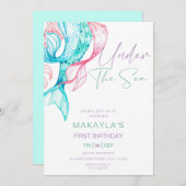 海の中のモダンマーメイドの誕生日招待状 招待状 (正面/裏面)