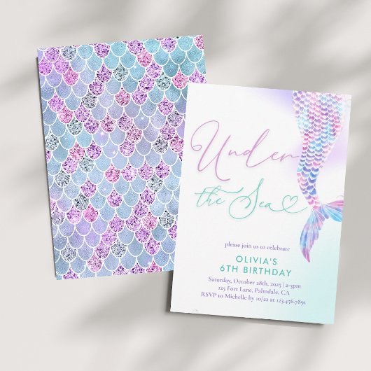 海の中のモダンマーメイド誕生日招待状 招待状