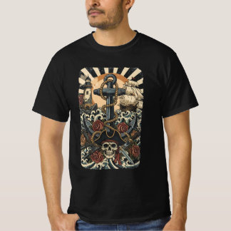 海の中のロストパイレーツ ハーフトーン ブラック Tシャツ