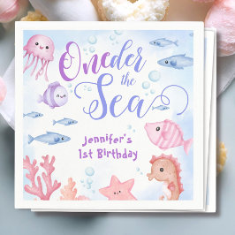 海の中のワンダーガールズ 1歳の誕生日 かわいいオーシャン スタンダードカクテルナプキン