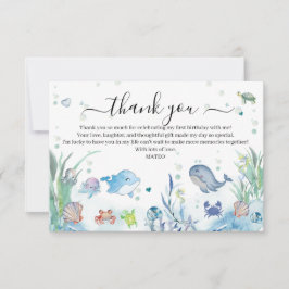海の中のワンダー1歳の誕生日 海の動物たち サンキューカード