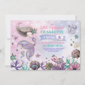 海の中の人魚とカメとイッカクの誕生日 招待状 (正面)