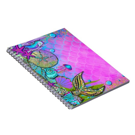 海の中の人魚と海の貝がきらめく ノートブック (右側)