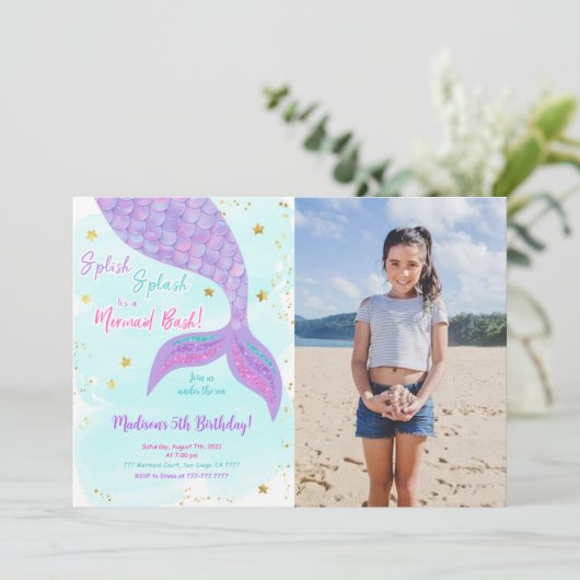 海の中の人魚の子供の写真招待状 招待状 (スタンド正面)
