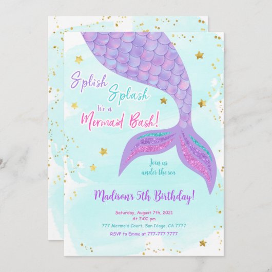 海の中の人魚の子供の招待状 招待状 (正面/裏面)
