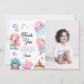 海の中の人魚の子供の誕生日パーティー サンキューカード (正面)