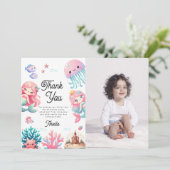 海の中の人魚の子供の誕生日パーティー サンキューカード (スタンド正面)