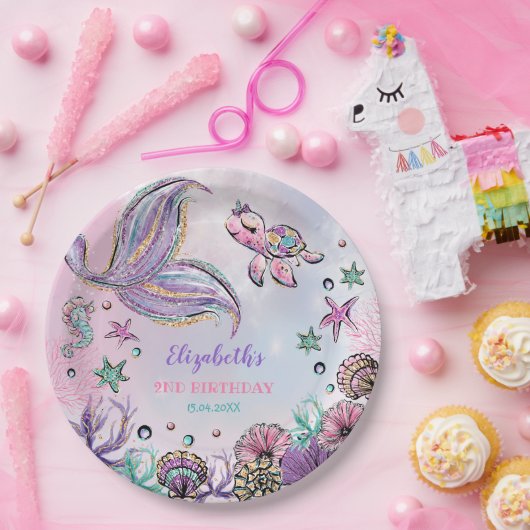海の中の人魚の尾の誕生日パーティー ペーパープレート (パーティー)