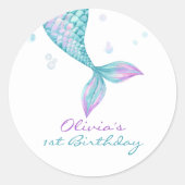 海の中の人魚の尾の誕生日 ラウンドシール (正面)