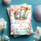 海の中の人魚の誕生日オーシャンパーティー（子供向け） 招待状