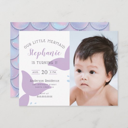 海の中の人魚の誕生日パーティー招待状 インビテーションポストカード (正面/裏面)