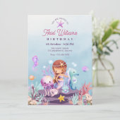 海の中の人魚の誕生日パーティー招待状 招待状 (スタンド正面)