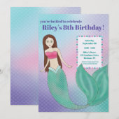 海の中の人魚の誕生日パーティー招待状 招待状 (正面/裏面)