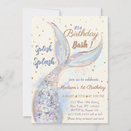 海の中の人魚の誕生日 招待状 (正面)