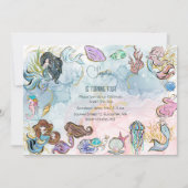 海の中の人魚 - キッズの誕生日 招待状 (正面)