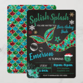 海の中の人魚、冬、クリスマスのお誘い 招待状 (正面/裏面)