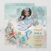 海の中の人魚 編集可能な 5歳の誕生日パーティー招待状 招待状 (正面/裏面)