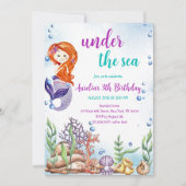 海の中の人魚 3歳の誕生日パーティー 招待状 (正面)