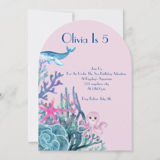 海の中の冒険の誕生日カード 招待状 (正面)