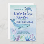 海の中の冒険 子供の誕生日パーティー招待状 招待状 (正面/裏面)