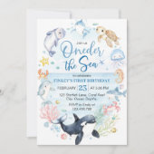 海の中の動物のお誕生日 招待状 (正面)