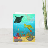 海の中の動物の子供の誕生日 サンキューカード (裏面)