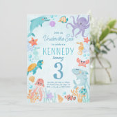 海の中の動物の誕生日パーティー招待状 招待状 (スタンド正面)