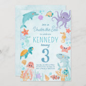 海の中の動物の誕生日パーティー招待状 招待状 (正面/裏面)