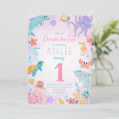 海の中の動物の誕生日パーティー招待状 招待状 (スタンド正面)